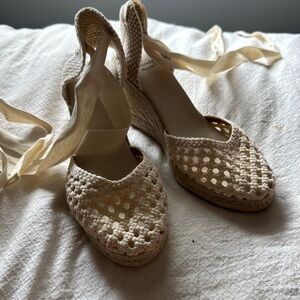 Sezane cream Woven Espadrille Wedges